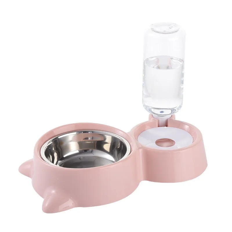 Миска для собак Съемная ПЭТ автоматическая бутылка для питьевой воды двойная миска для кошки не влажный рот для собаки кошки кормления посуда товары для домашних животных - Цвет: Черный
