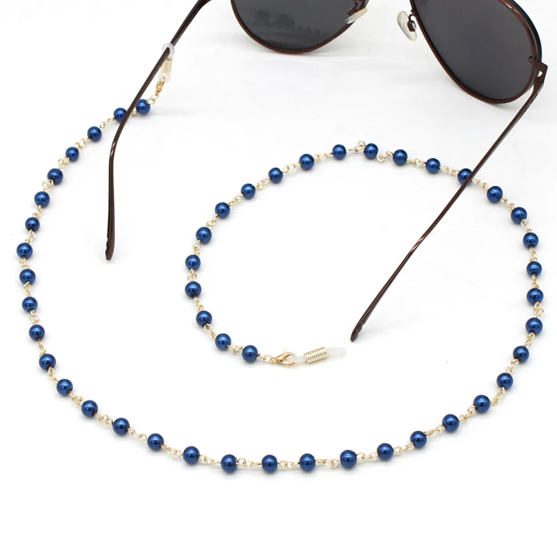 Синие жемчужные бусины звеньевая цепь для очков Веревка держатель ремешок