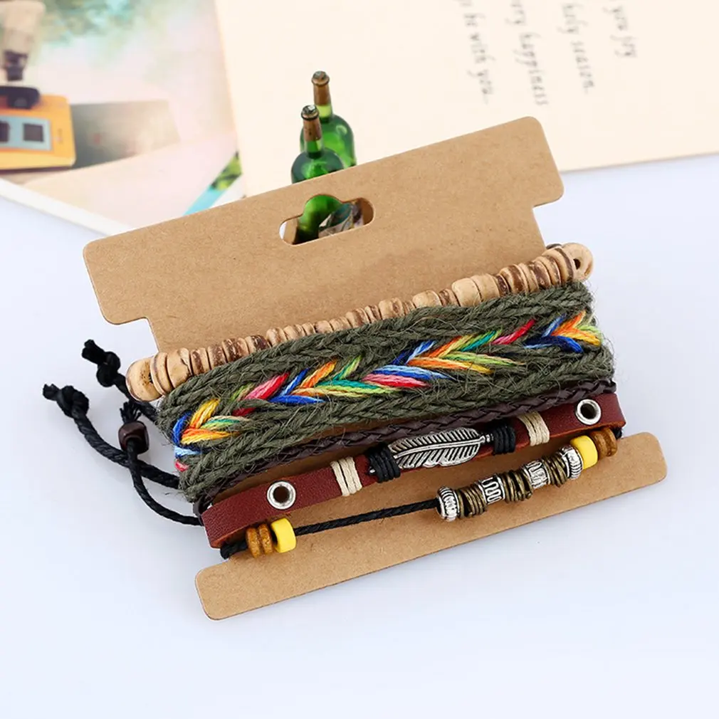 Braided Leather Bracelet Hand Knitted Multi Leather Bracelet Decorations
