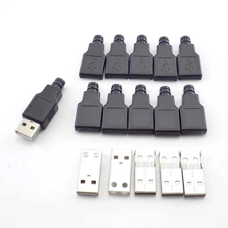 5/10 шт. 4 Pin Тип Женский Мужской USB 2,0 адаптер спаяное гнездо разъема с черным Пластик крышка разъем DIY штекер K15