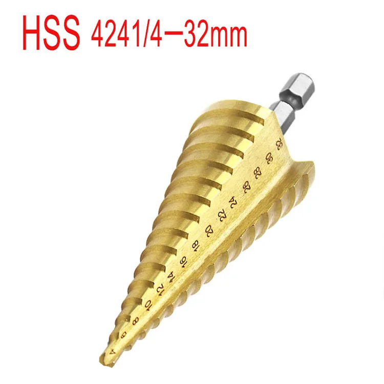 Шестигранный титановый шаг конусное сверло отверстие резак 4-32 мм HSS 4241 для листового металла DT149