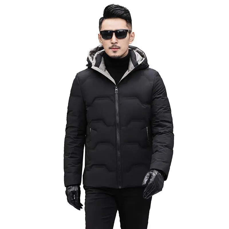 Новое поступление, зимняя мужская утолщенная теплая куртка, короткая, с капюшоном, белый утиный пух, толстая, свободная, повседневная, размера плюс M-4XL, 5XL, 6XL, 7XL, 8XL - Цвет: 1980 black