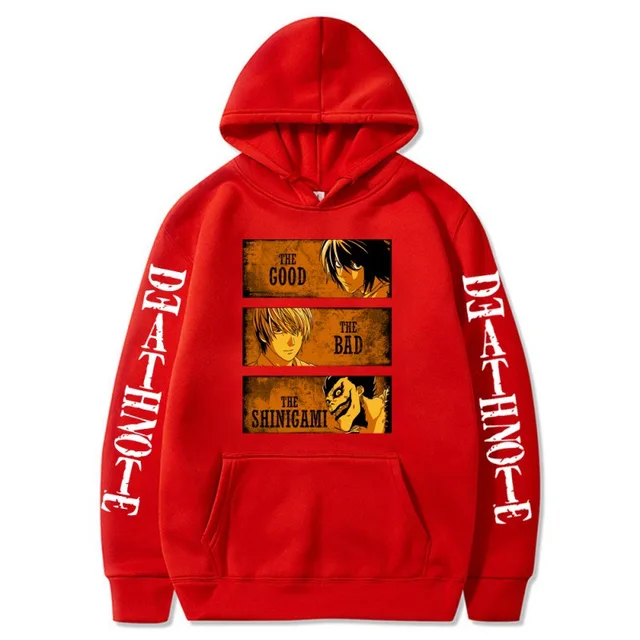 Oversized Men's Hoodie Death Note Anime Harajuku Top Funny Anime Print Unisex Cosplay Cool Sweatshirt Black Clothes Hip Hop Top Red3