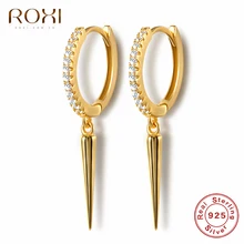 ROXI, панк, заклепки, шип, подвеска, Круглый хрящ, 925 пробы, серебряные серьги для женщин, ювелирное изделие, простые геометрические серьги, Brincos