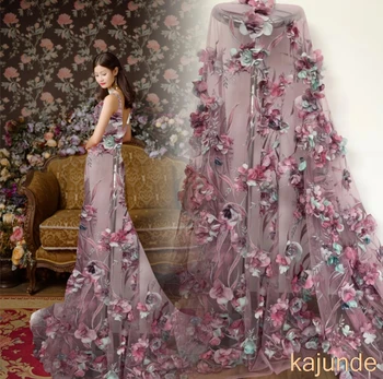 

8 colors Exquisite Embroidered 3D Lace Fabric Blossom Floral Tulle Fabric Dress Bridal Fabric