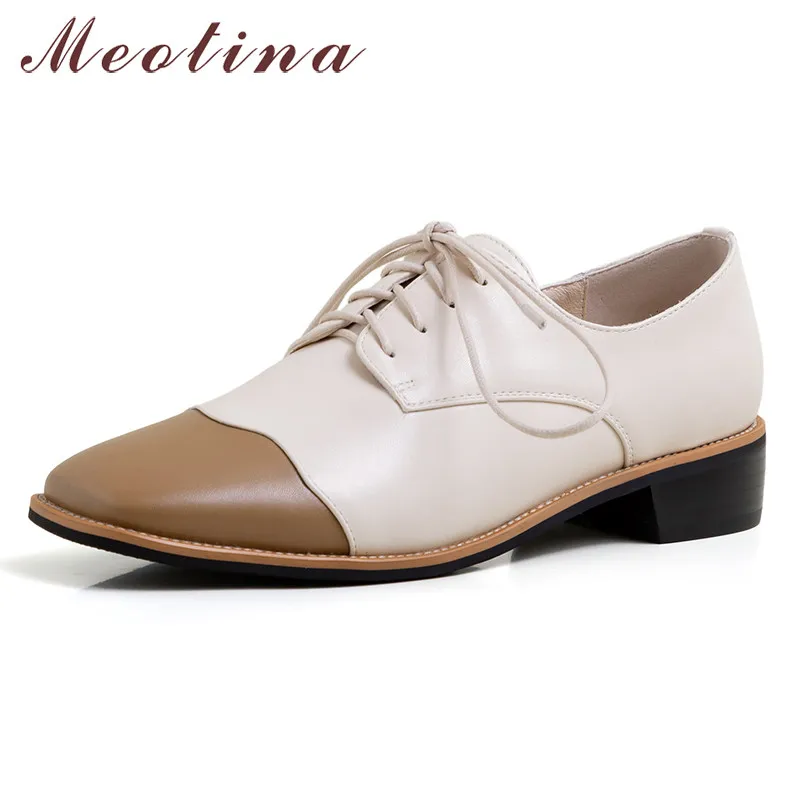 Meotina Spring Flats Women Shoes High Quality Lace Up Flat Derby Mixed Colors Square Toe Casual Lady Big Size 33-43 | Обувь
