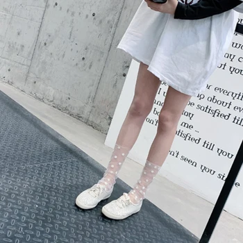 

Princess sweet lolita socks Spring and summer gauze black-and-white dots socks sweet soft sister cute and adorable socks XWZ075