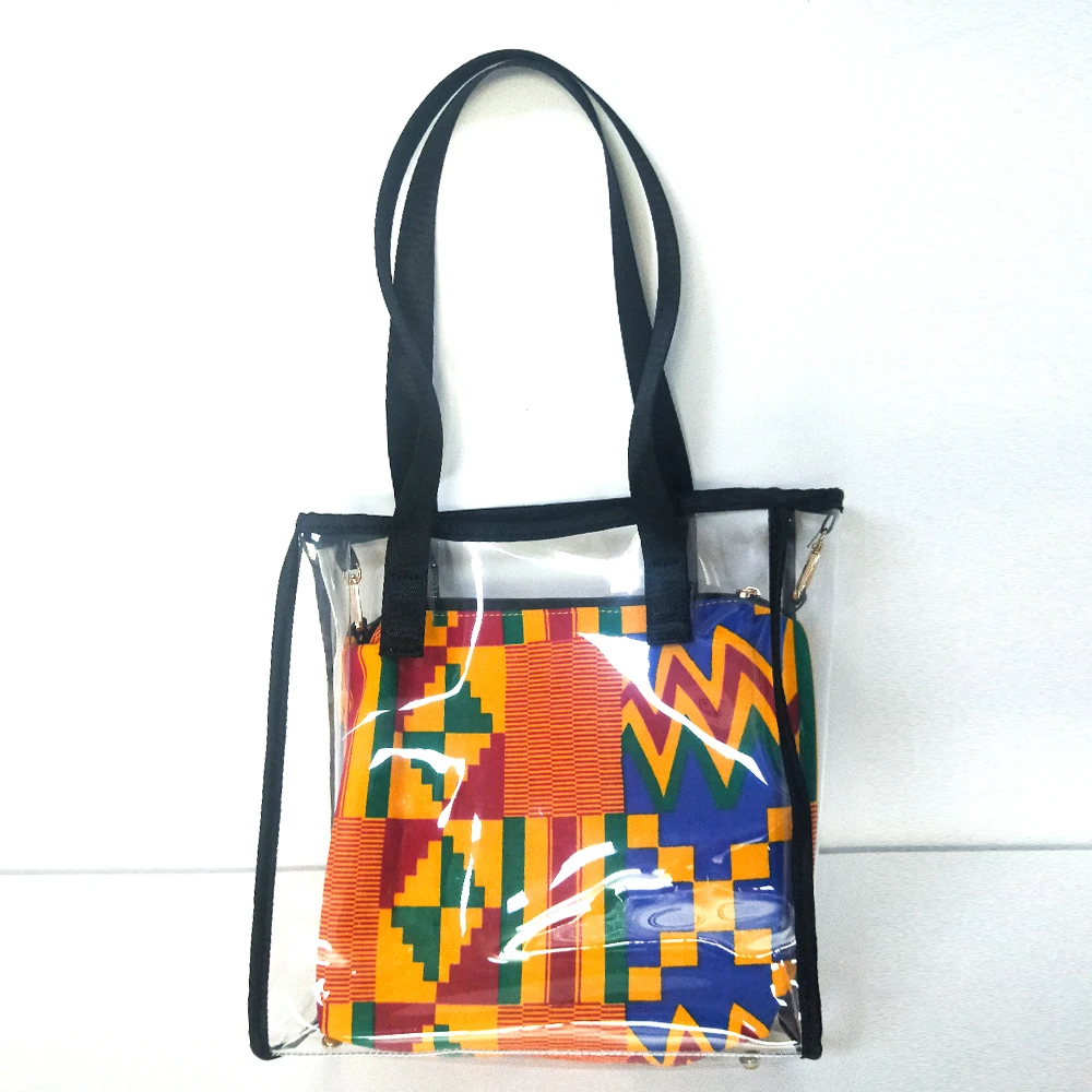 

african ankara bag Fashion Transparent Handbag for Women 2020 PVC Travel Ladies Shoulder Bags with Purse Large Capacity