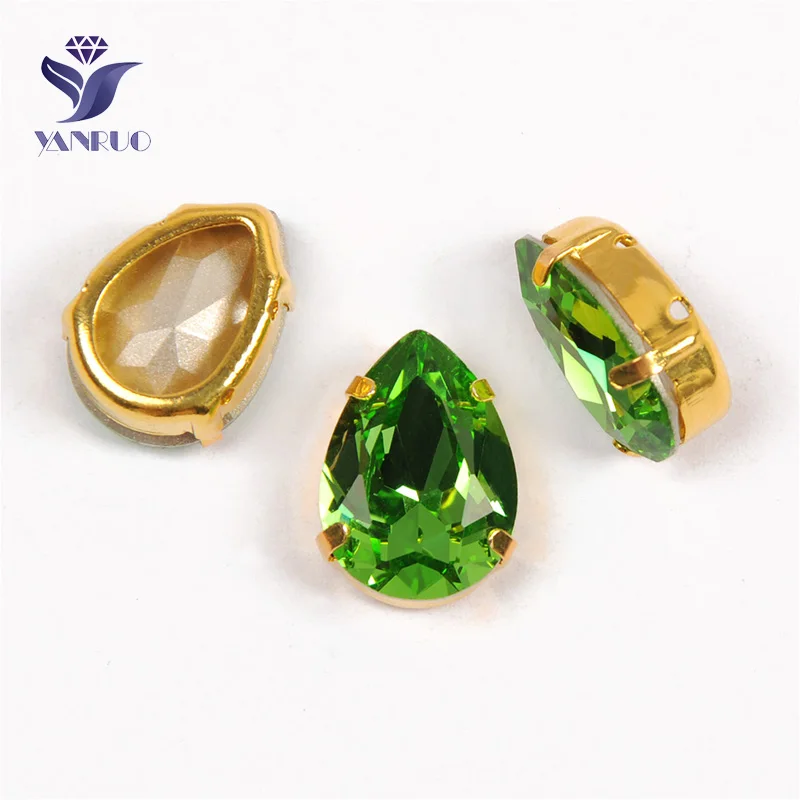 With Gold Claw Yanruo 4320 все размеры Перидот падение пришить стразы стеклянные стразы Teardrop Точка назад кристаллы для украшения платья - Цвет: With Gold Claw