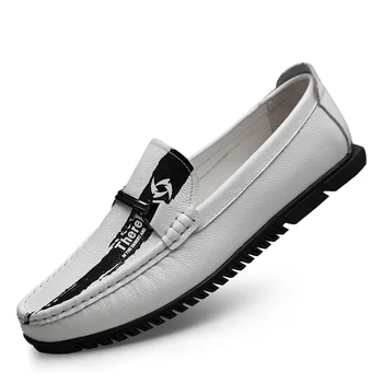 

2020 Hot Loafers Men Footwear Slip-on Driving Moccasin Mens White Casual Sneakers Mens Genuine Leather Young Casual Loafers Shoe