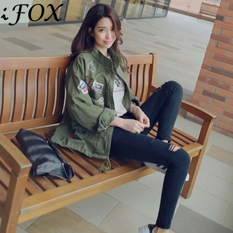 Новинка Осень 2019 Женская винтажная армейская куртка с аппликацией женские