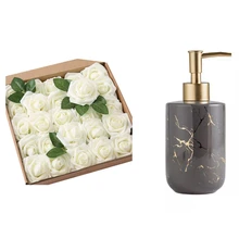 25 Pcs Big PE Foam Rose Artificial Flower Head & 1 Pcs 300ML Ceramics Emulsion Bottles Creative Latex Bottles