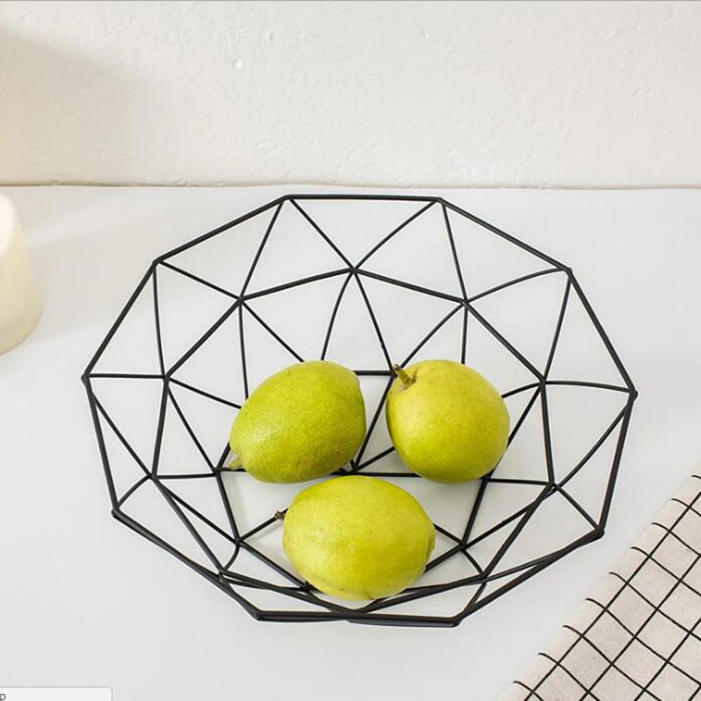 Large Black Geometric Metal Wire Decorative Fruit Storage Basket Table Fruit Bowl for Kitchen Countertop