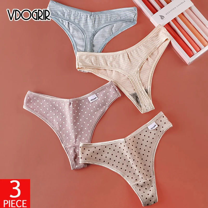 

VDOGRIR 3Pcs/Lot V-Waist Women's Cotton Wave Point Panties Set Underwear Seamless Thongs Low Waist Female Comfortable G-String
