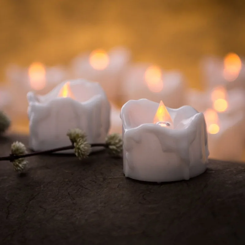 12pcs Yellow Flicker Battery Candles/ Plastic Electric Candles/ Flameless Tea Lights For Christmas Halloween Wedding Decoration