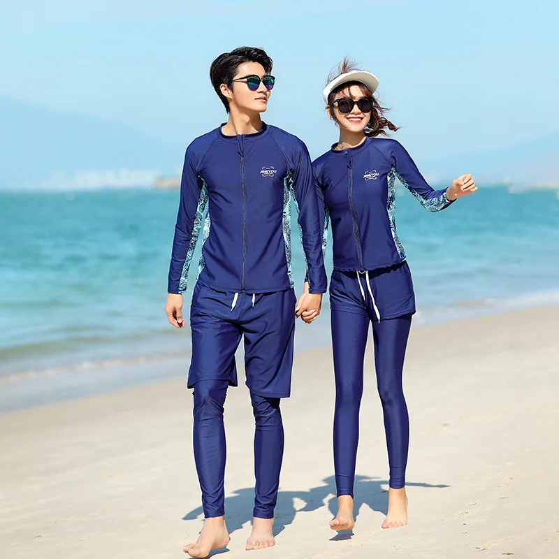 

Rash Guards Full Set for Women MenLong Sleeve Zipper Front Shirt + Trunks + Leggings Swimsuit Quick Dry Sunsuit Dive Skin