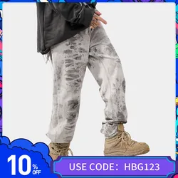 Pantalones vaqueros de estilo Hip Hop para hombre, Jeans desgastados grises Punk, ropa de calle con botones de cintura media, desgastados, Tie Dye