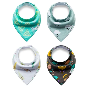 

4Pcs Cartoon Triangle Cotton Towel Baby Bib Slobber Double Kids Accessories