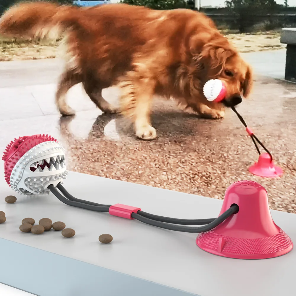 Pet Dog Cat Chew Bite Tug Rope Ball Toy Suction Cup Tooth Cleaning Squeaky  Toys