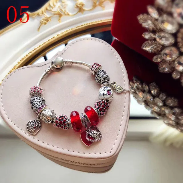 

High Quality 1:1 100%925 Pure Silver Charm Red Glaze Beads Charm Bracelet Bracelet Free Shipping
