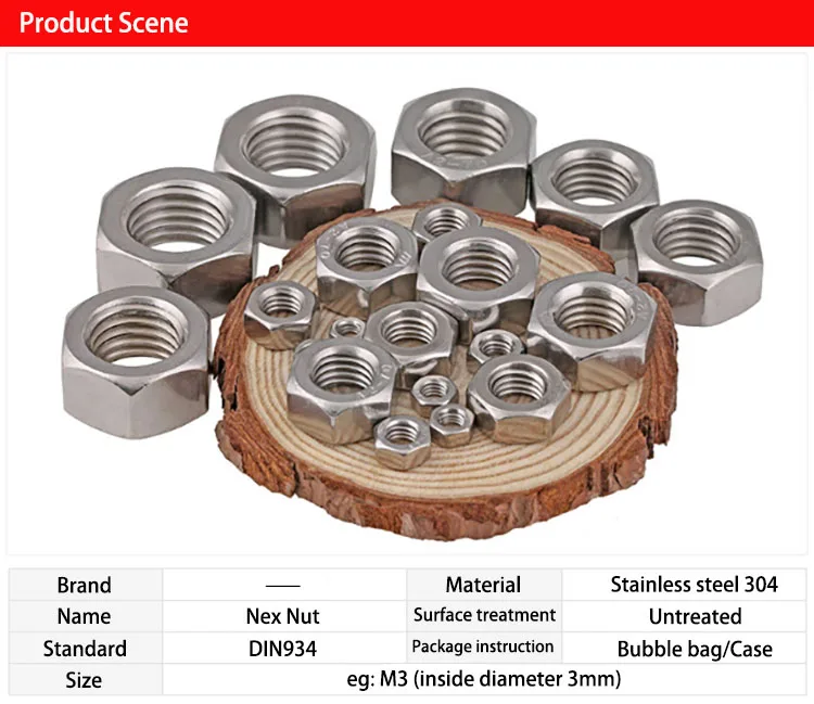 304 гайка из нержавеющей стали M1/M1.2/M1.4/M1.6/M2/M2.5/M3/M4/M5/M6-30 Шестигранная гайка наружная Шестигранная гайка DIN934 Метрическая резьба