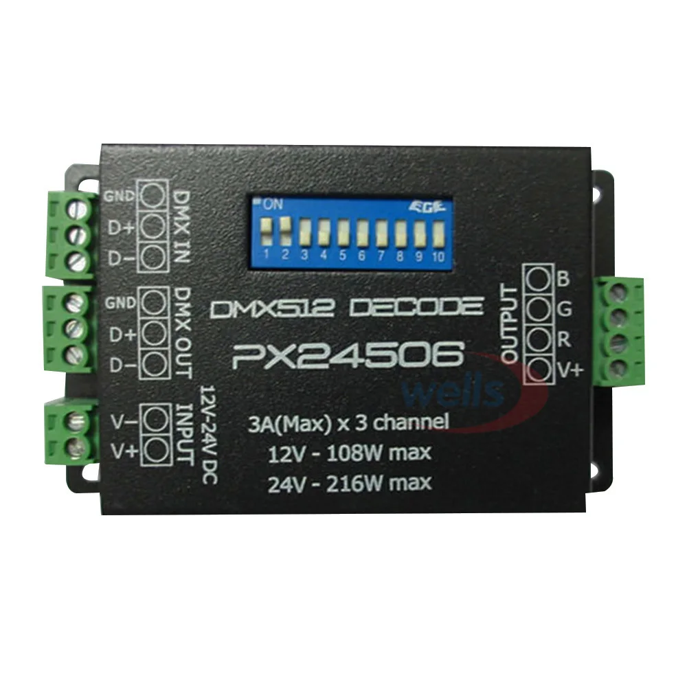 Оптовая продажа PX24506 DMX512 3CH декодер драйвер RGB Усилитель контроллер для 5050 3528