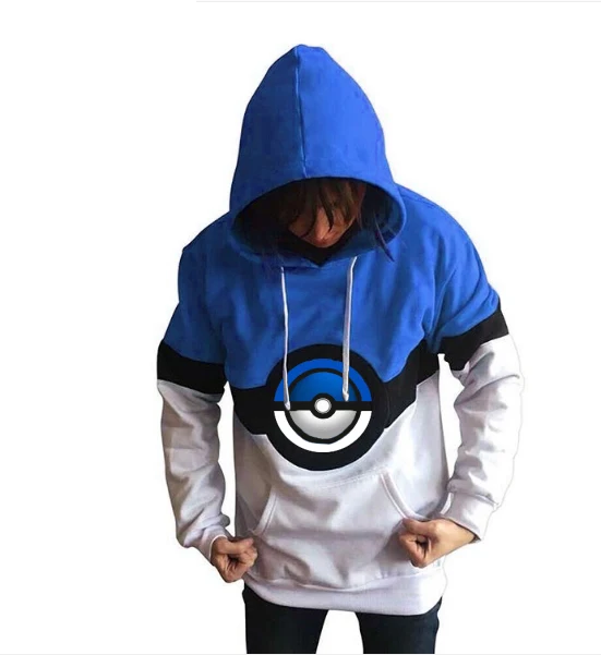 Мужская модная Повседневная рубашка с длинным рукавом, костюм Pokemon Go, толстовка с капюшоном, топ, Лоскутная спортивная мужская блузка