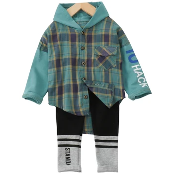 

New Baby Boy Cotton Clothes Spring Autumn Children Lattice Button hoodies Pants Infant Kid Fashion Toddler Tracksuits 1-4 years