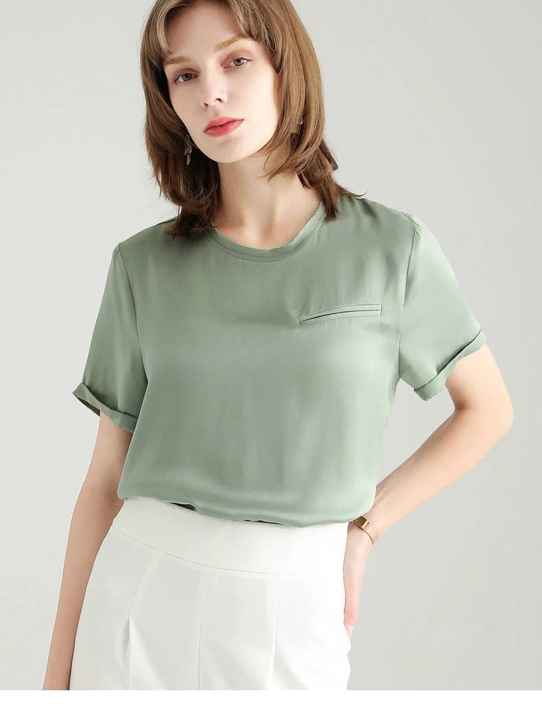 SuyaDream Women Solid T Shirt 100%Silk Satin O Neck Short Sleeves Chic Shirt 2021 Spring Summer White Silk Top SuyaDream Women Solid T Shirt 100%Silk Satin O Neck Short Sleeves Chic Shirt 2021 Spring Summer White Silk Top