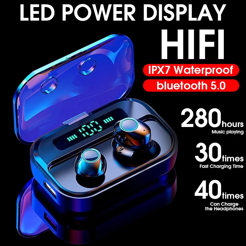 Водонепроницаемые TWS bluetooth V5.0 3D стерео Спортивные Беспроводные наушники мощные беспроводные наушники с двойным микрофоном