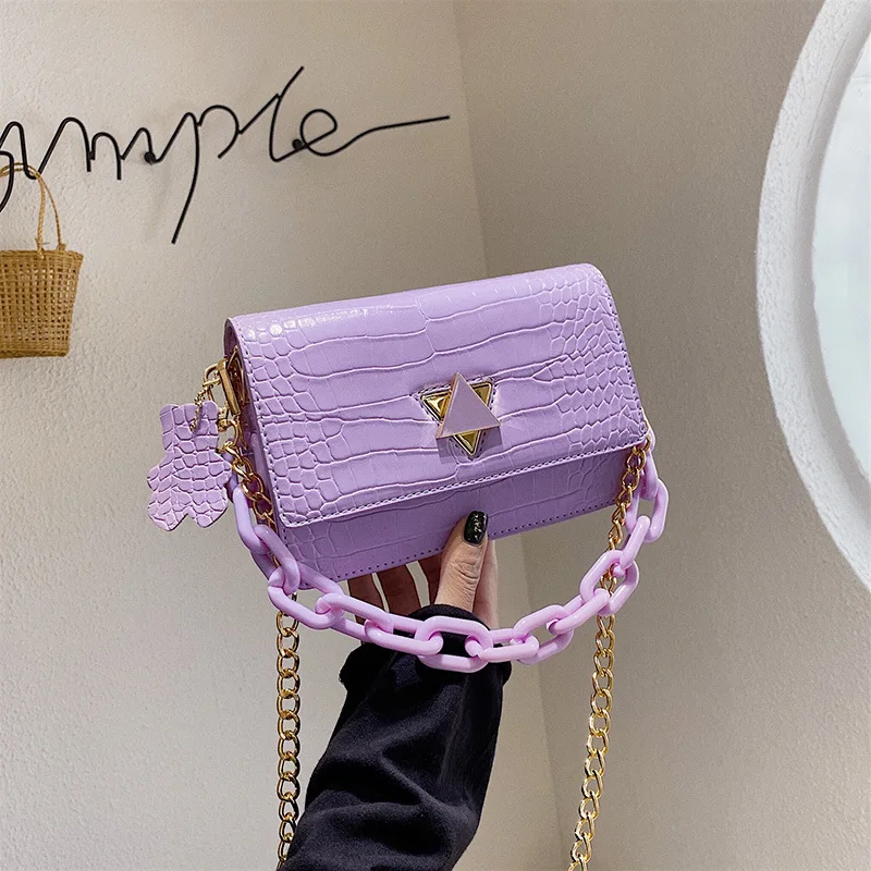 

Niche handbags 2020 new fashion crocodile pattern one-shoulder women's cross-body small square bag high-end acrylic chain bag