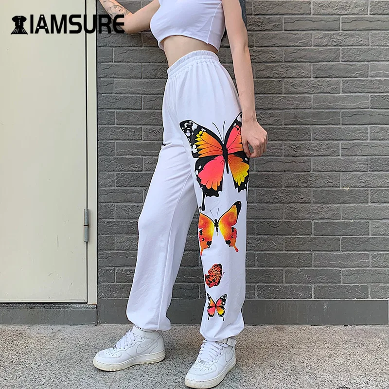 

IAMSURE Butterfly Print Women Joggers Sweatpants Elastic High Waist Casual Loose Sports Trousers Female Harem Pants Harajuku