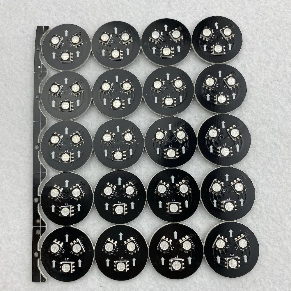 DC12V WS2818(с резервными данными) светодиодный pixe PCBA; 3 шт. 5050 SMD RGB светодиодный, 0,72 Вт; Диаметр 26 мм; Черная печатная плата