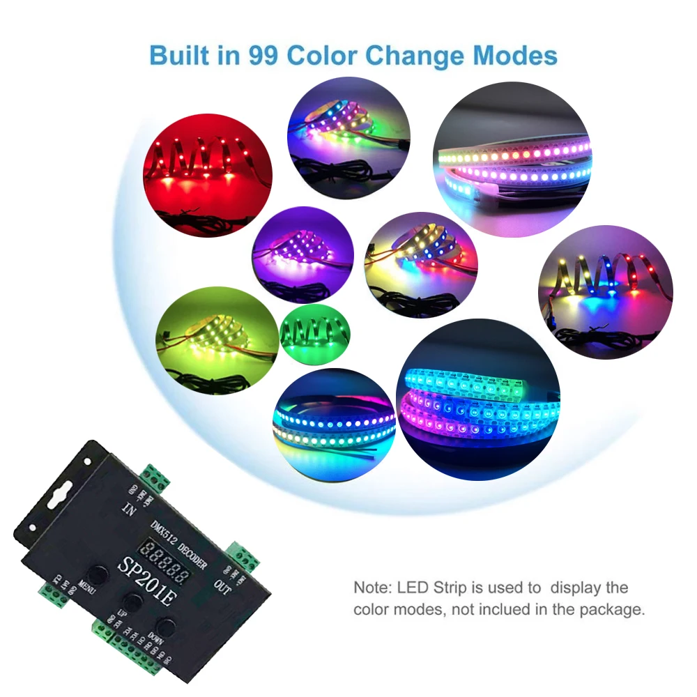 WS2811 WS2812B DMX to SPI Led Controller Decoder and WS2812 led Matrix Panel SP201E 5 Channel DMX 512 RGB WW Decoder Controller