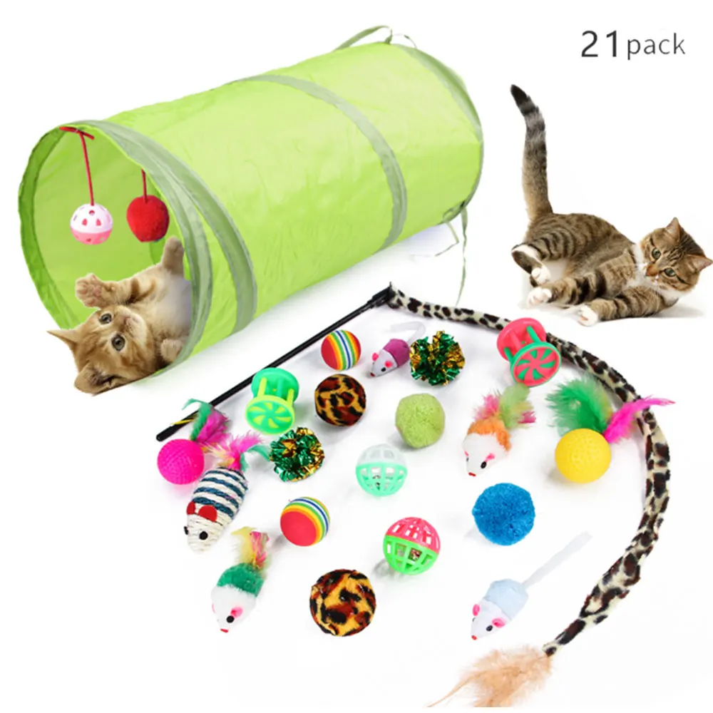 

21pcs/set Cat Teaser Channel Variety Pack Funny Mouse Catnip Sisal Balls Gift Feather Toy Set For Small Cat Kitten Pet Supplies