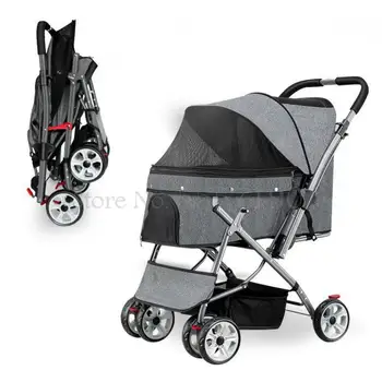 

Pet stroller portable foldable medium-sized large dog dog trolley cat outdoor four-wheeled scooter