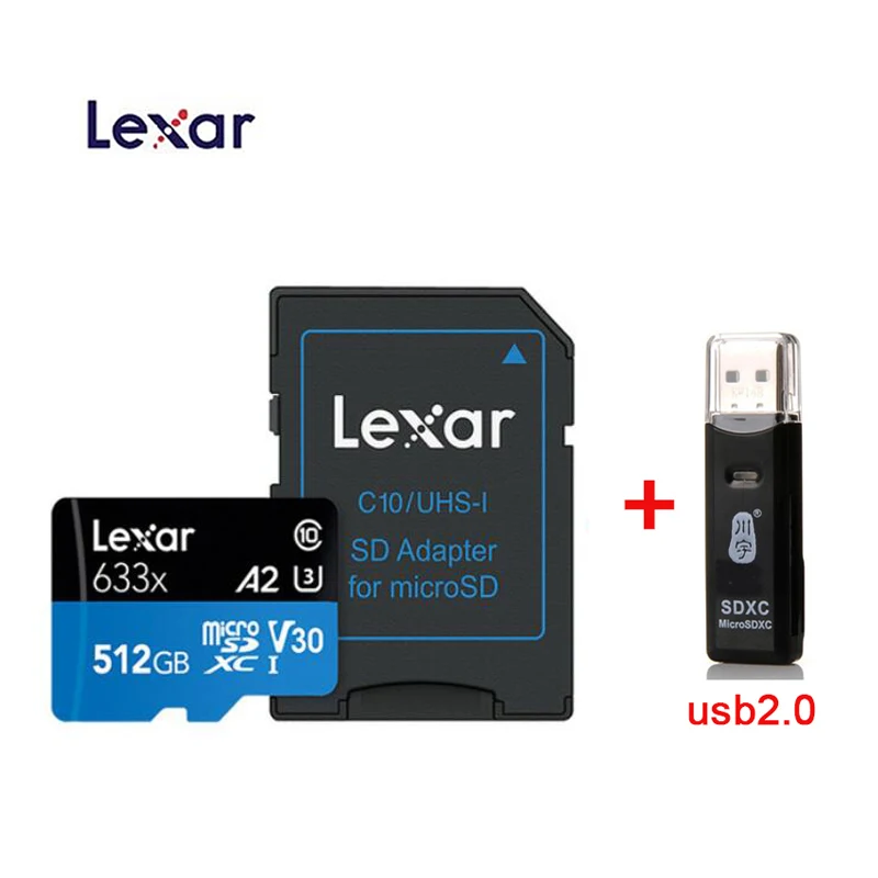 Lexar 633x высокая скорость 95 МБ/с./с 512 ГБ 256 ГБ 128 Гб Micro SD карта памяти адаптер SDHC UHS-I U1 U3 A1 A2 для дрона - Емкость: 512GB-C296