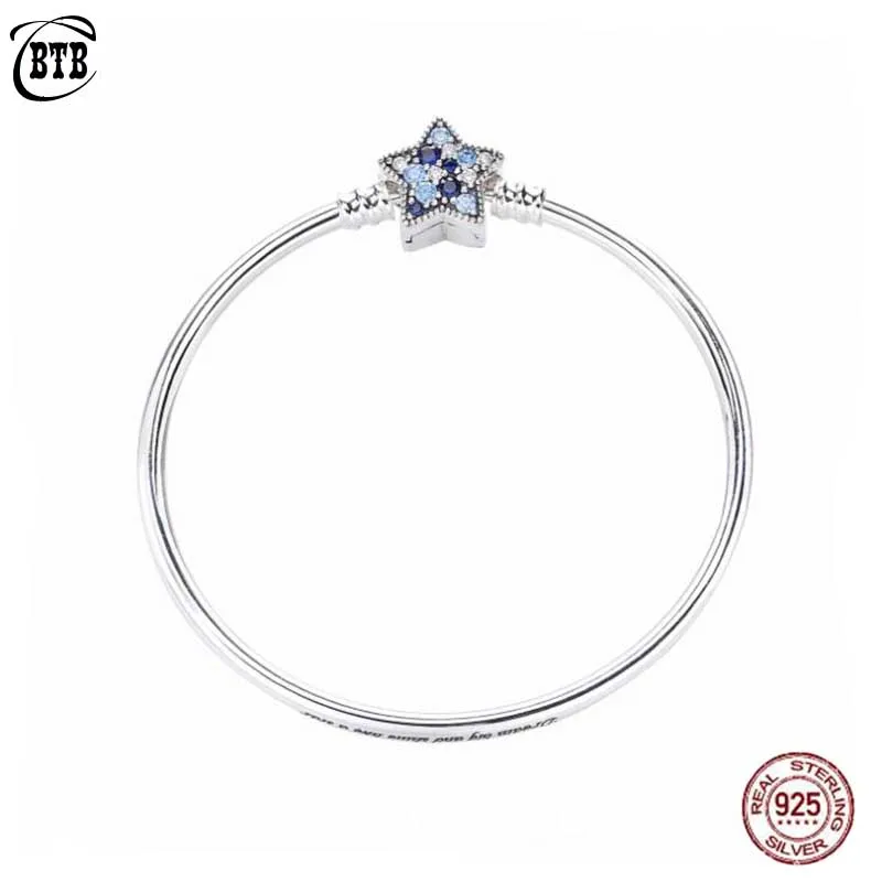 

2018 Real 925 Sterling Silver Original Moments Bright Star Clasp Bangle Fit Women Bead Charm Bracelet Gift DIY Jewelry