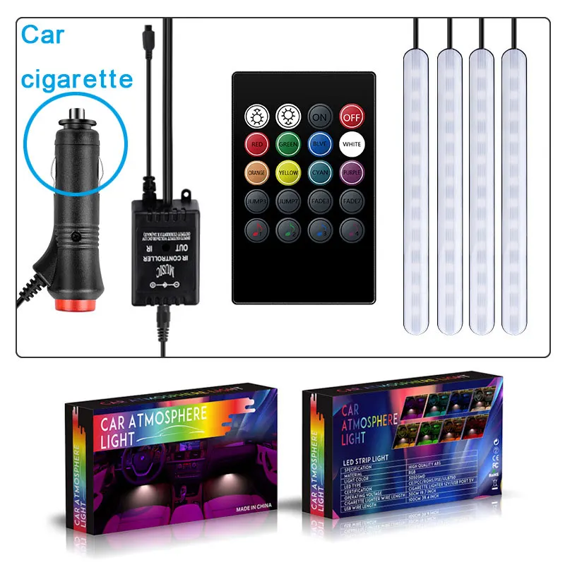 Интерьер автомобиля RGB Светодиодные полосы света 48 Светодиодный s SMD5050 автомобиль decoractive атмосферная лампа дистанционное управление Музыка полосы света - Испускаемый цвет: Cigatette lighter