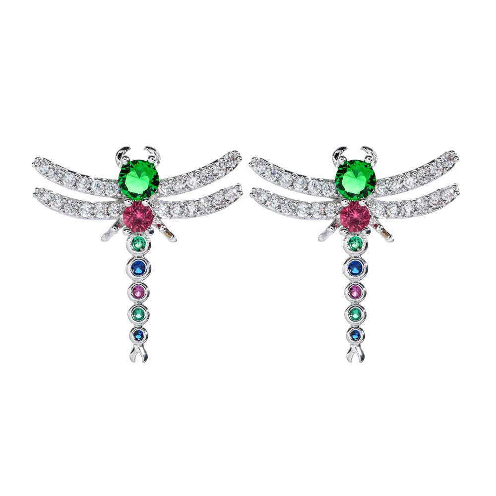 Корейские Модные Цветные циркониевые серьги в виде стрекозы, ювелирные серьги для женщин/девушек, ER-378 для свадебной вечеринки