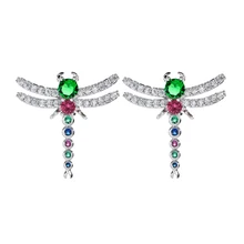 Корейские Модные Цветные циркониевые серьги в виде стрекозы, ювелирные серьги для женщин/девушек, ER-378 для свадебной вечеринки