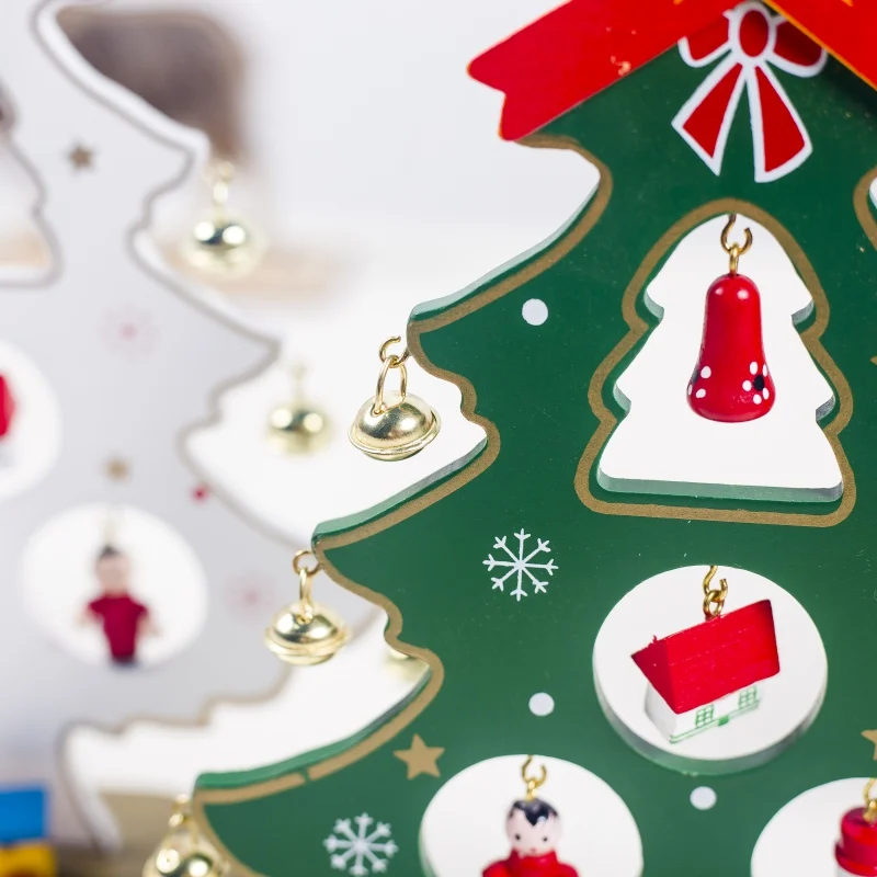 Wooden Christmas Tree Desktop Decoration With Bells Christmas Ornament Trees With Children Gift Home Party Decor