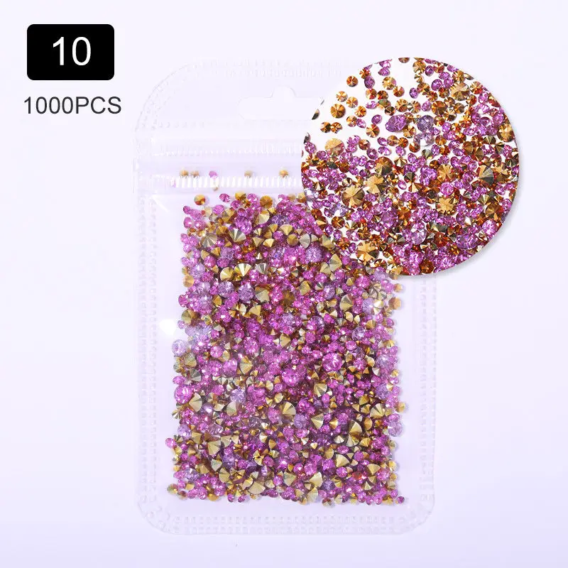 10 1000PCS/Bag Irregular AB Colorful Nail Rhinestones Flat Bottom Mixed Size Nail Studs Nail Art 3D DIY Decorations - Color: 10
