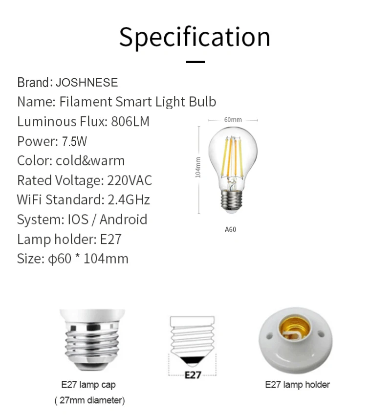 Умная лампа с Wi Fi 7 5 Вт 220 В E27 Светодиодная RGB работает Alexa/Google Home и дистанционным