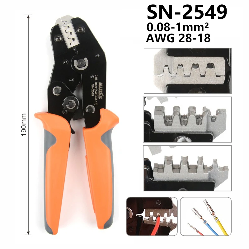 Crimping Pliers SN-2549 +8 Jaw Kit 2.8/4.8/6.3/XH2.54  Ferrules Terminator Insulated Cable Connector Electrical Wire Crimp Clamp 2