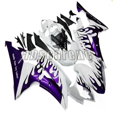 Мотоцикл Полный обтекатели для Yamaha YZF600 R6 2008- 09 10 11 12 13 14 15 ABS инъекции bodiowrk белый с фиолетовым пламенем
