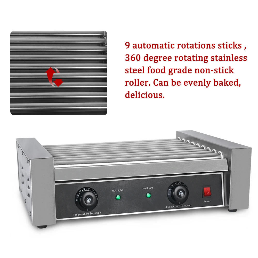 9 Sticks Hot Dog Sausage Roasting Machine 1800w  Temperature Control Electric Hot Dog Machine Fast Heating