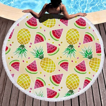 

Cartoon Pineapple Watermelon Beach Towels Kids Girl Shawl Fringe Microfiber Round Fabric Bath Towels For Living Room Home Decor