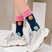 Носки с рисунком улыбающегося лица; сезон осень-зима; мужские хлопковые носки для влюбленных; Спортивные Повседневные носки в японском и корейском стиле для колледжа