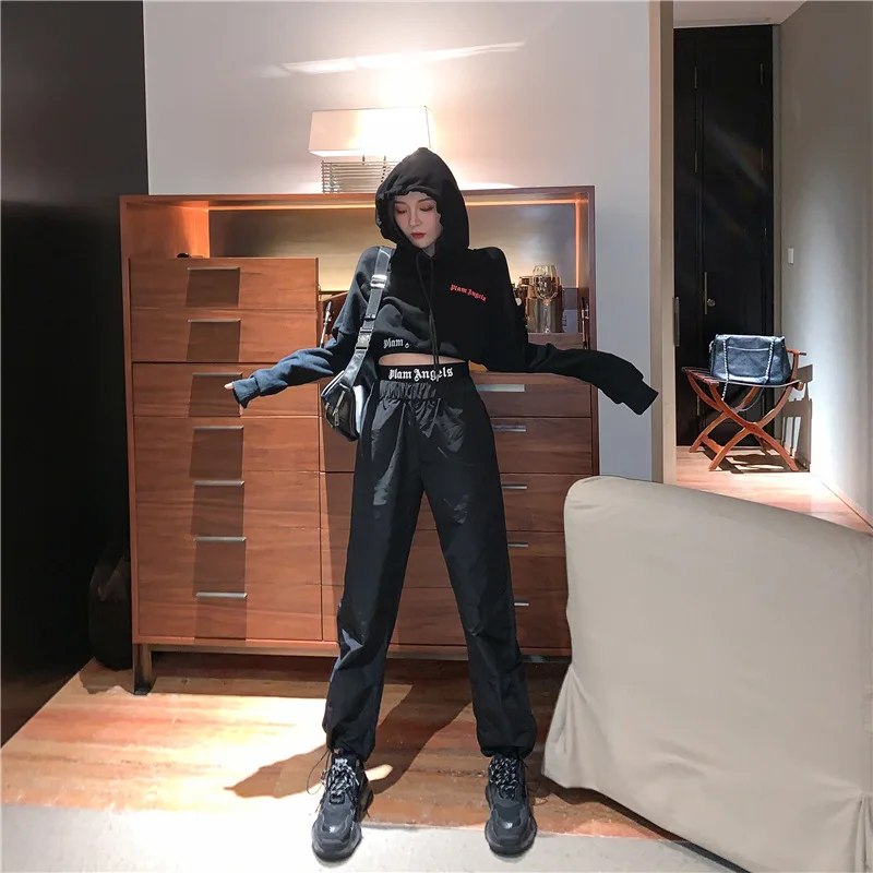 

Photo Shoot 2019 Most New Style Navel Joint Printed Hoodie + Pumping Rope Beam Foot Workwear Casual Athletic Pants